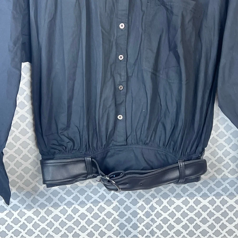 NWT Anthropologie Pilcro Black Long-Sleeve Belt-Waist Blouse - Picture 4 of 13